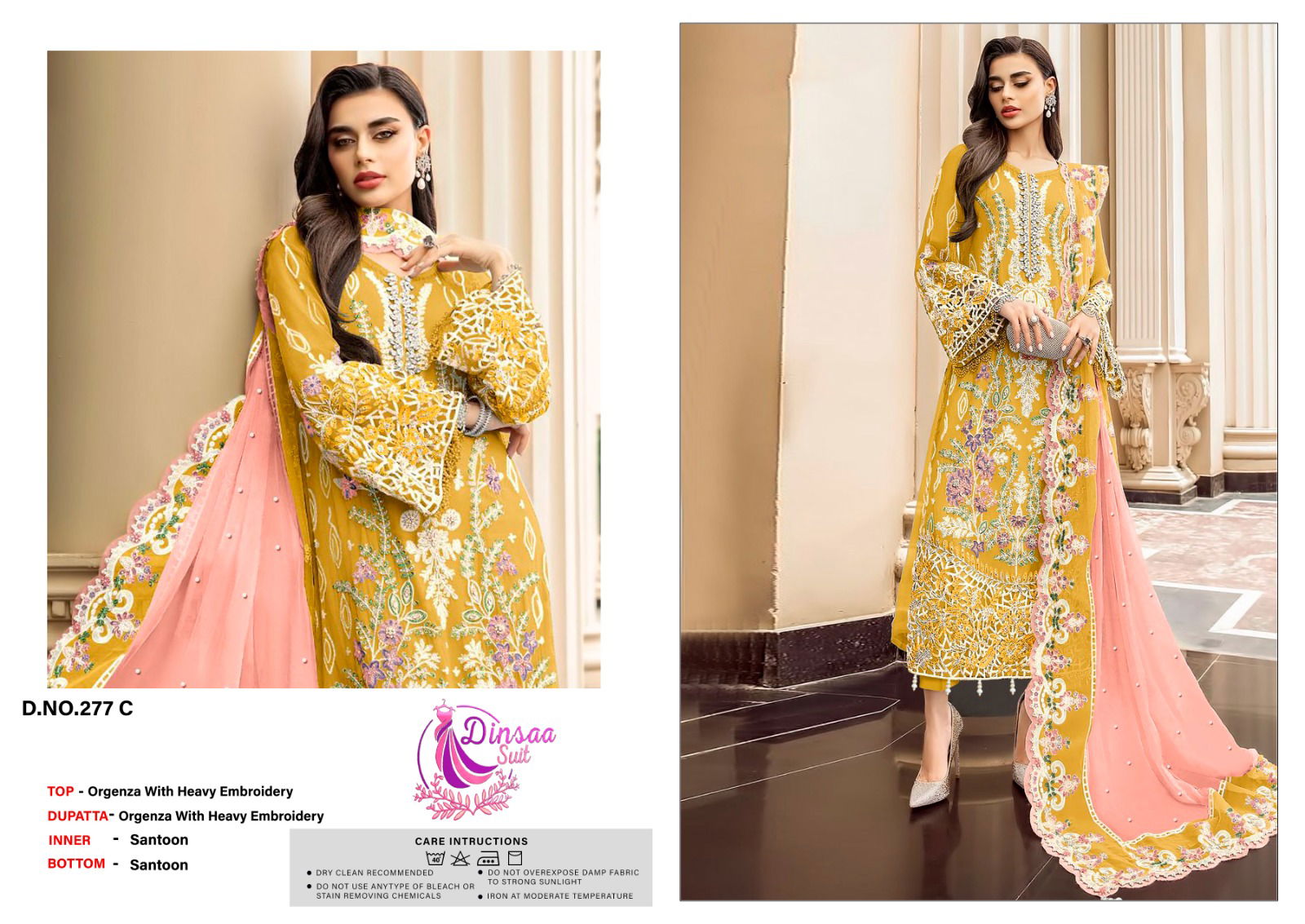Dinsaa 277 A To D Embroidered Organza Pakistani Suits Wholesale Shop In Surat
